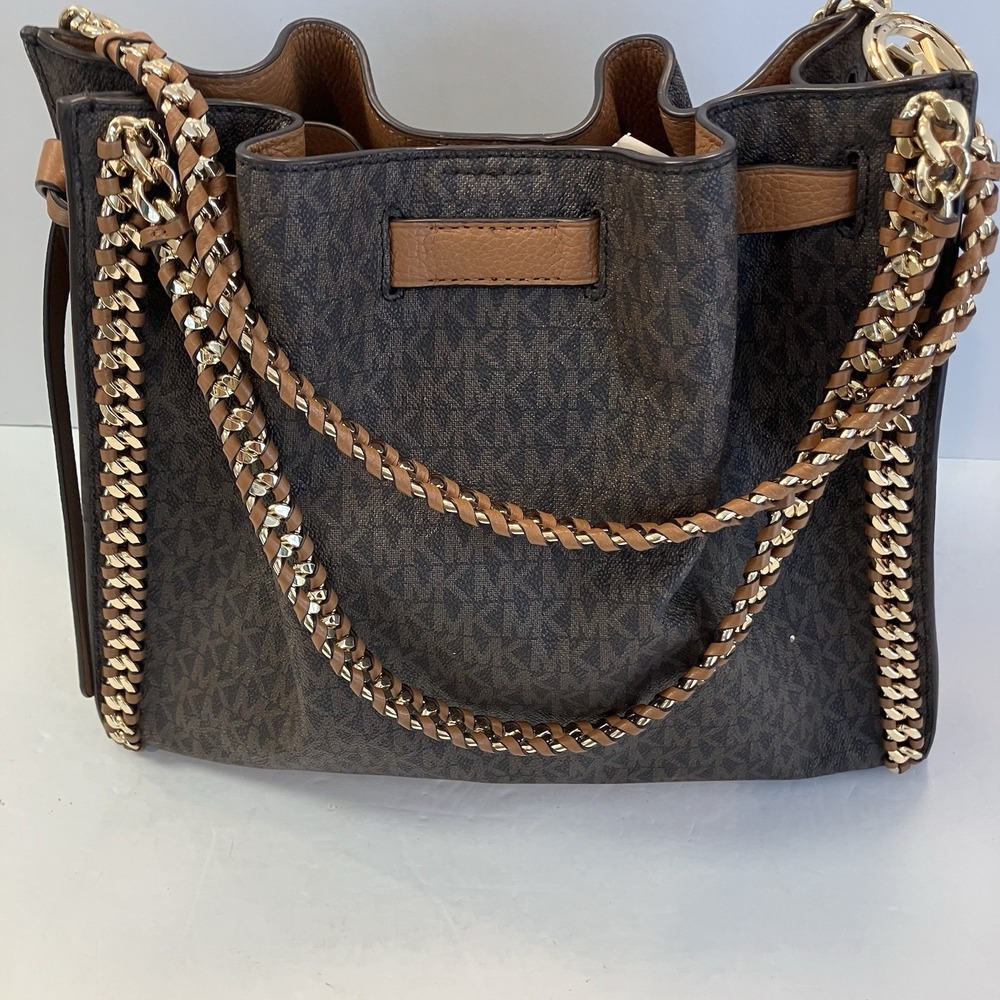 New! Michael Kors Mina Large Signature Logo Chain Shoulder Bag - Picture 7 of 12